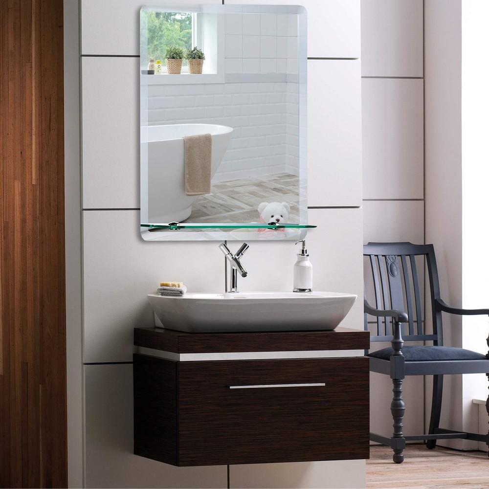 Mood Rectangular Bathroom Mirror with Shelf, Wall Mounted, (28 x 20 inch) Fra...