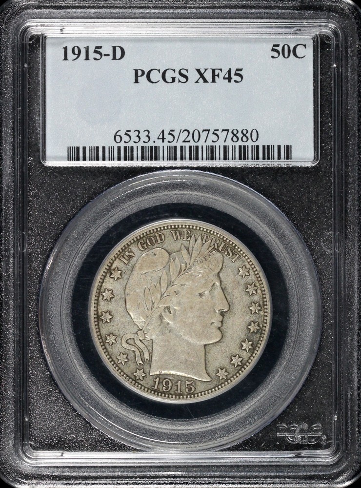 1915-D 50c Barber Half Dollar PCGS XF 45