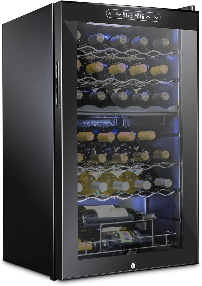 SCHMECKE 33-Bottle Dual Zone Wine Cooler with Lock - Digital Temp Control