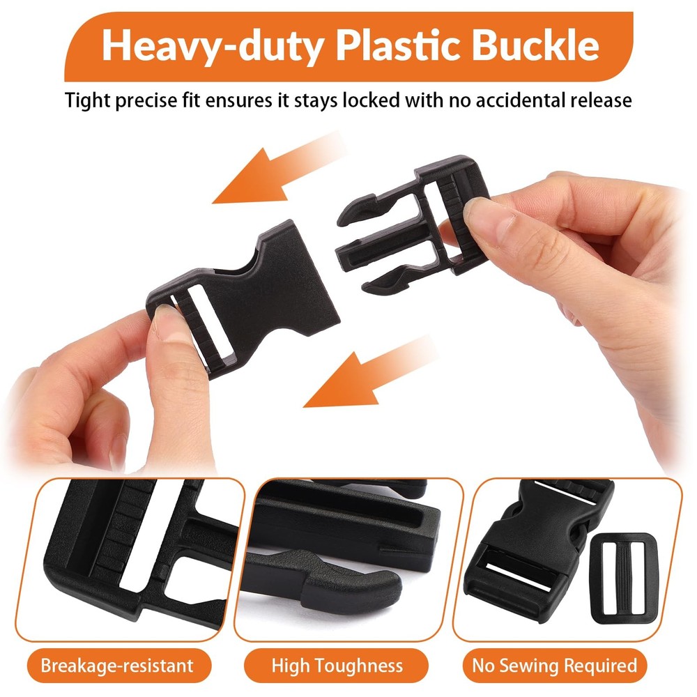 Mkobon 6 Set 1" Quick Release Buckles + 12 Strap Clips, Heavy Duty Side