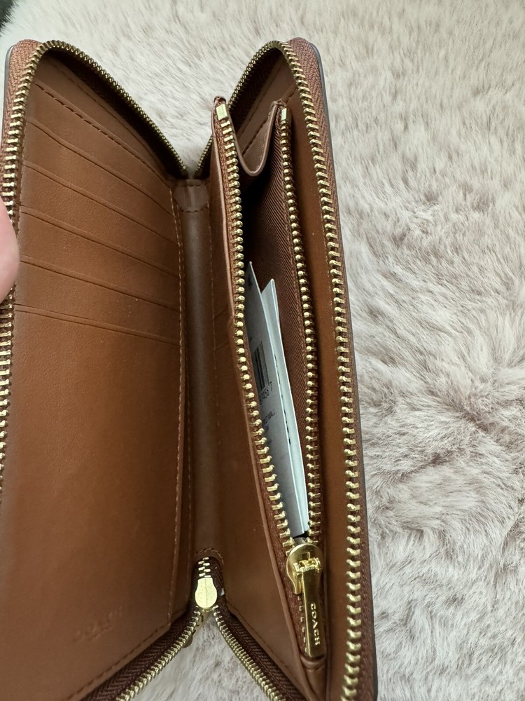 Coach CH806 Medium Zip Around Refined Leather Wallet Brass/ 1941 Saddle