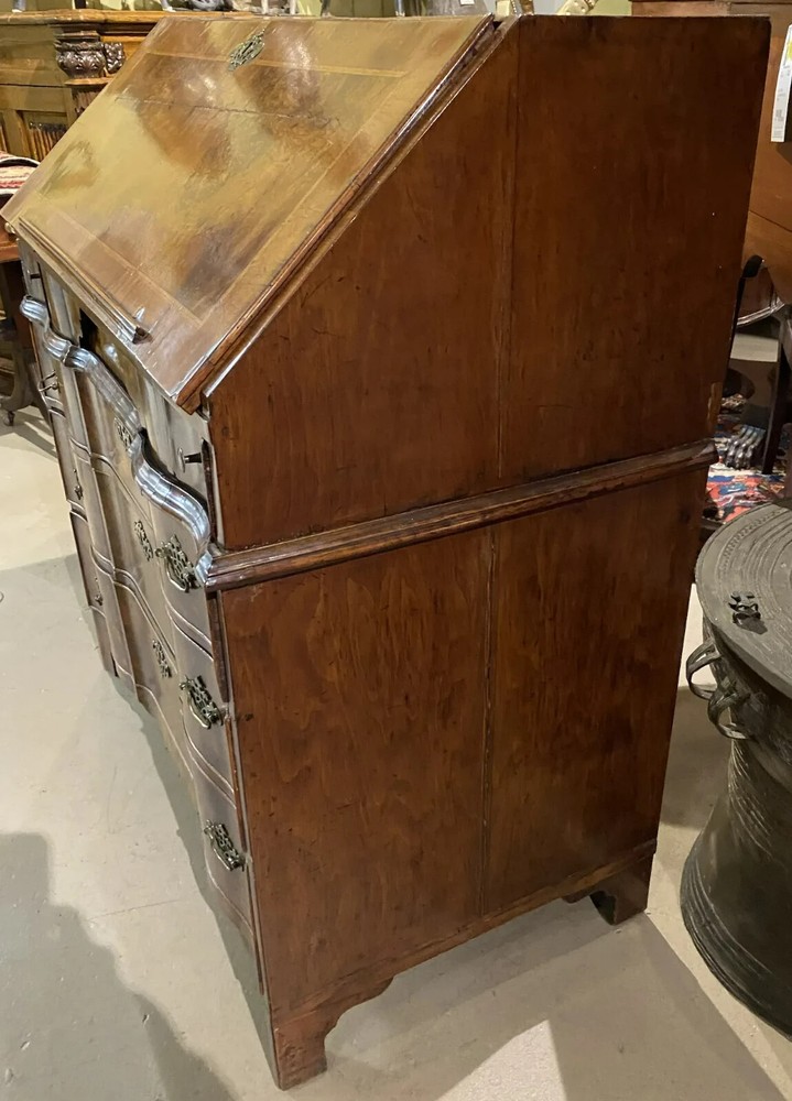 18th c English Burled Walnut Two Part Desk with Slant Front