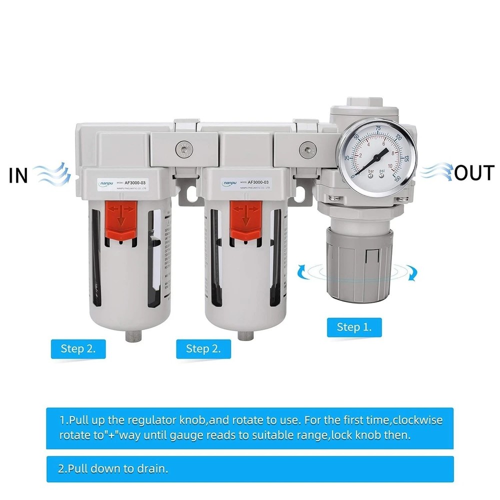 3/8" NPT Air Drying System - Double Filters, Regulator Combo