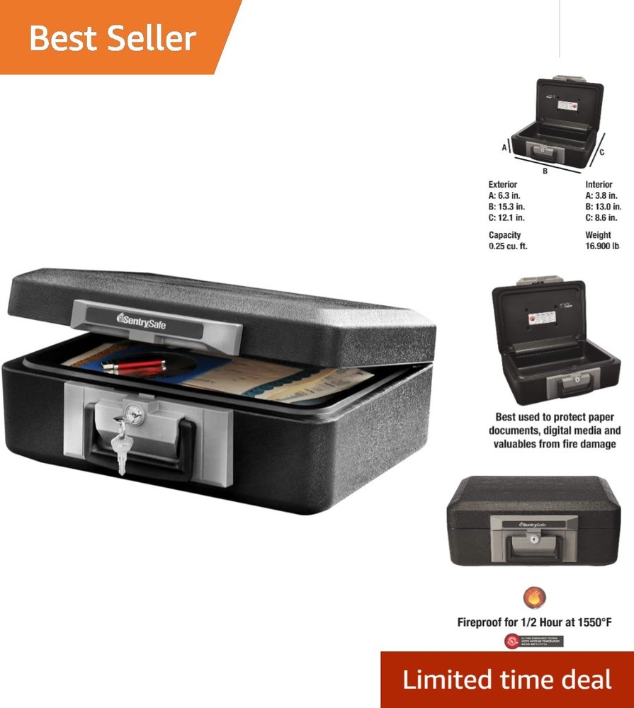 Fireproof Safe Box with Key Lock - Secure 0.25 Cu Ft Storage for Valuables