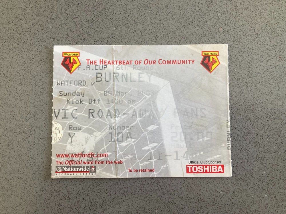 Watford v Burnley 2002-03 Match Ticket