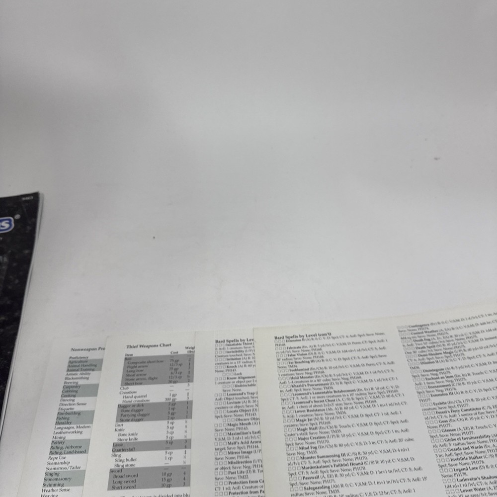 Advanced Dungeons & Dragons 2nd Edition, 9463 ~ Thief's Screen