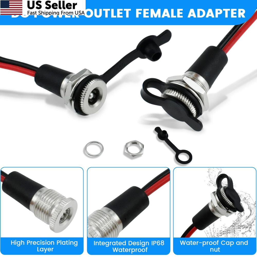 SDTC Tech 3 Sets 5.5 x 2.1 MM 10A DC Power Jack Socket Threaded × 2.1mm