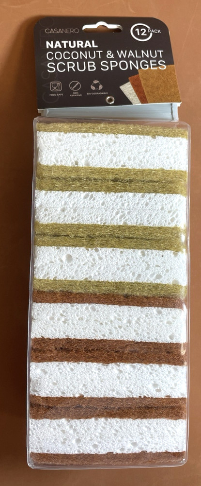 Coconut & Walnut Scrub Sponges 12 Pack Biodegradable Compostable NEW