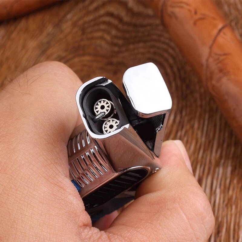 Double Flame Gun Jet Torch Lighter Windproof Cigar BBQ Torch Refillable - BLUE