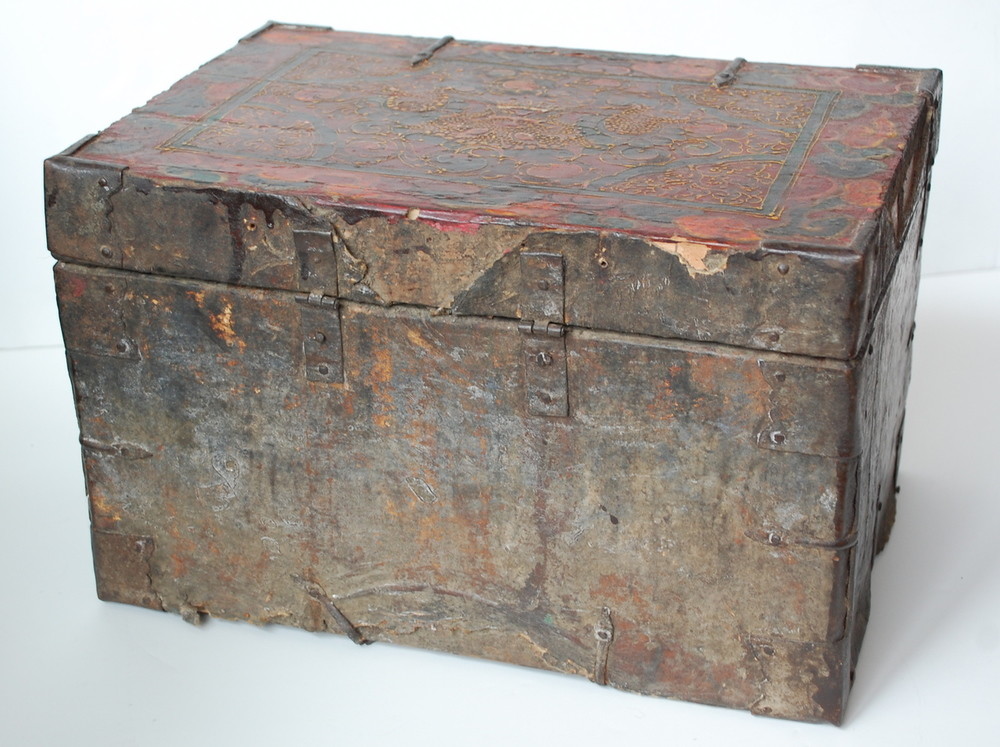 Antique Tibetan Leather Painted Trunk