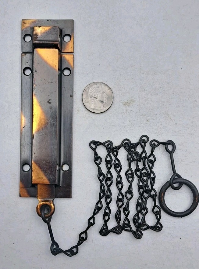 Antique Spring Loaded Slide Latch & Keeper Japanned Surface Mount Door Hardware