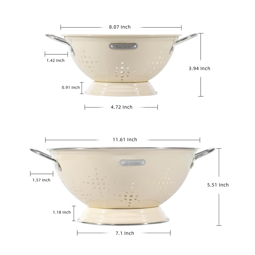 Metal Colander 2 Pack, Strainer Bowel with Handles 2Qt & 6Qt Coated Solid Rin...
