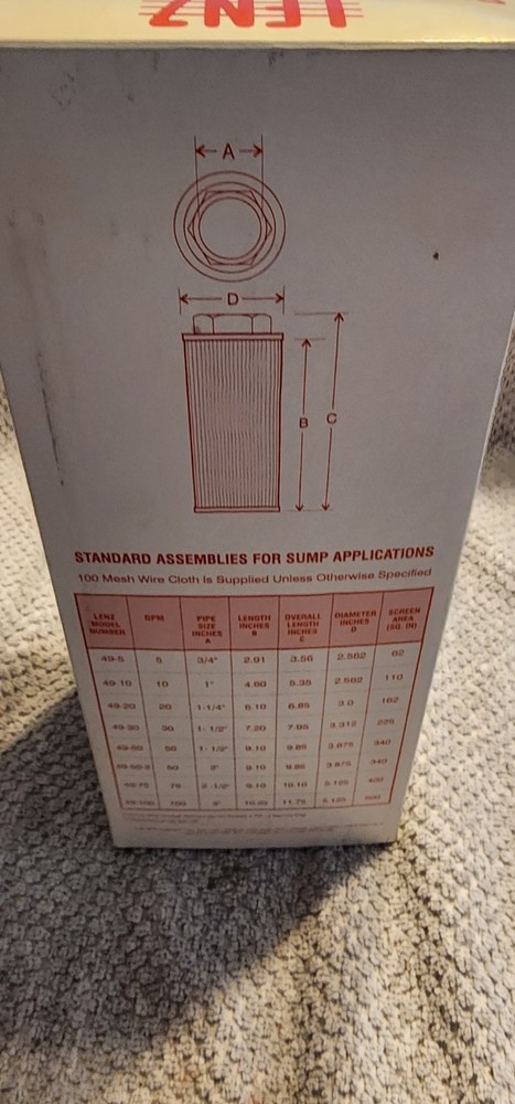 Lenz 49-50 100 mesh sump strainer