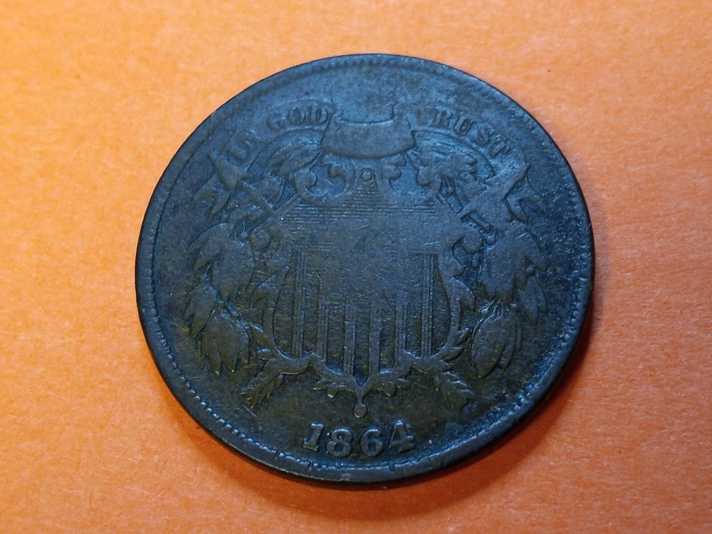 1864 2 Cent Piece with both a Rim Cud & Pre Cud