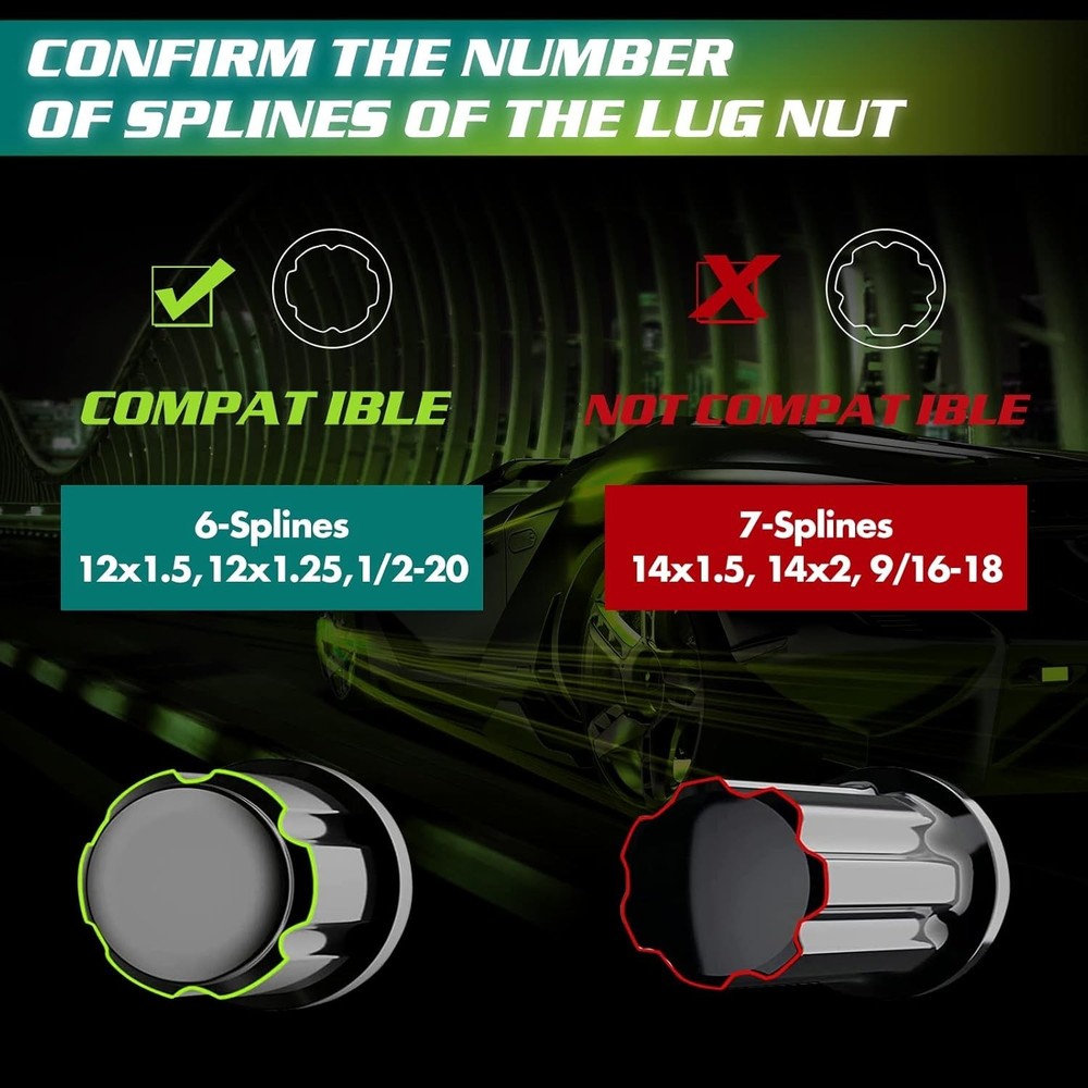 6 Spline Lug Nuts Socket Key - 17mm Hex Socket for Small Diameter 1 Pack Black
