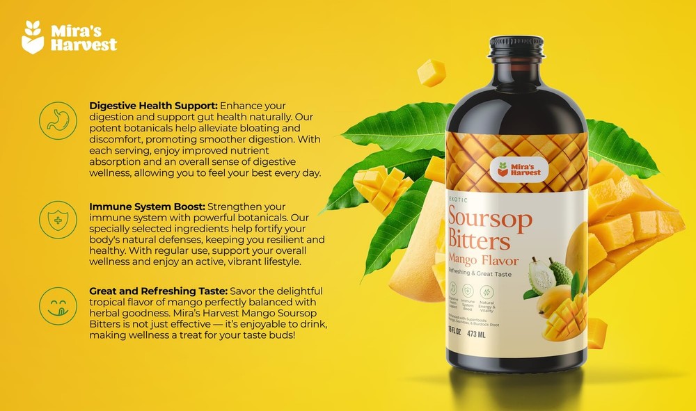 Mira's Soursop Bitters Liquid Mango Flavor 16oz - Immune Boosting