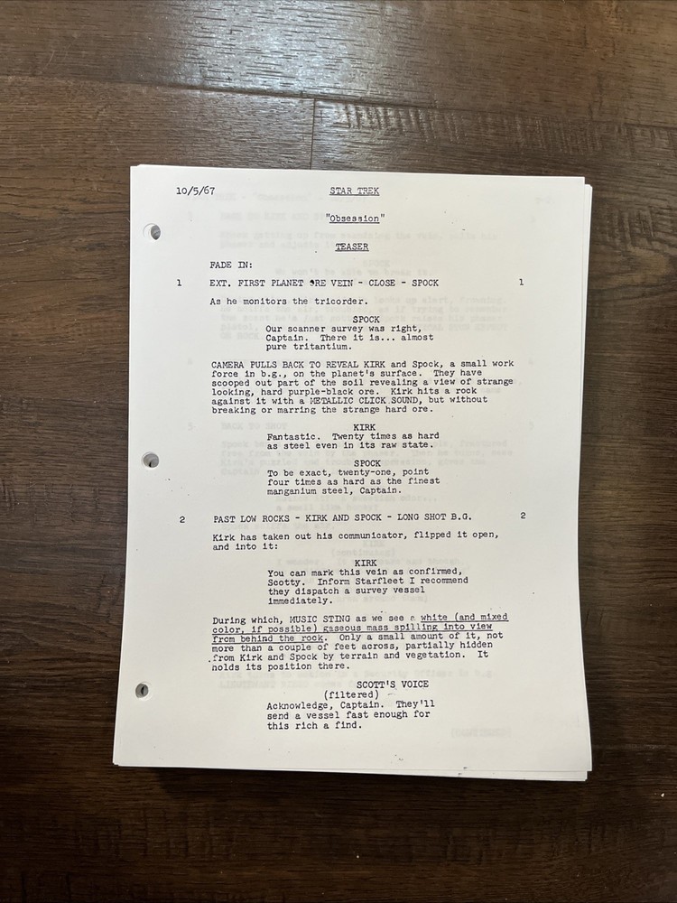 Final Draft (Revised) 1967 STAR TREK "OBSESSION” Episode Aired On Dec 15, 1967.