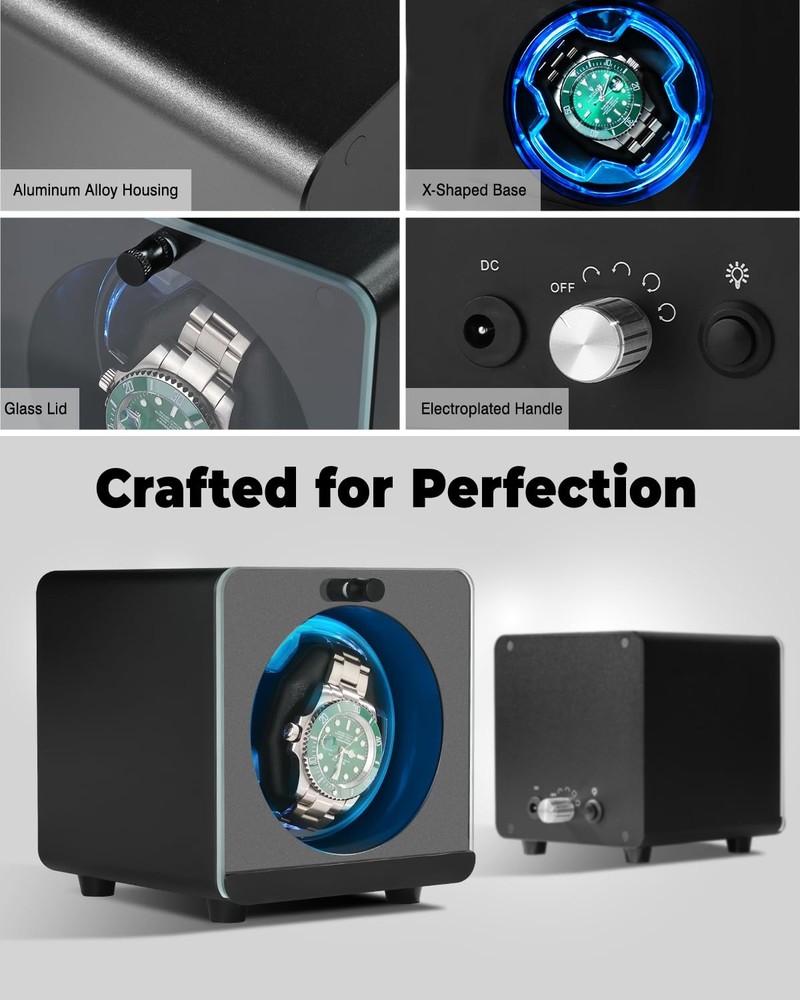 Cevale Single Watch Winder,Aluminum Automatic Winder for Rolex Black