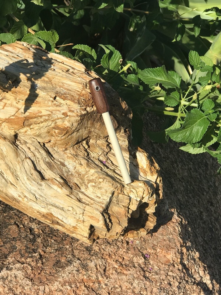 Handmade Ceramic Round Walnut Handle Knife Tool Field Sharpener, Lanyard Hole