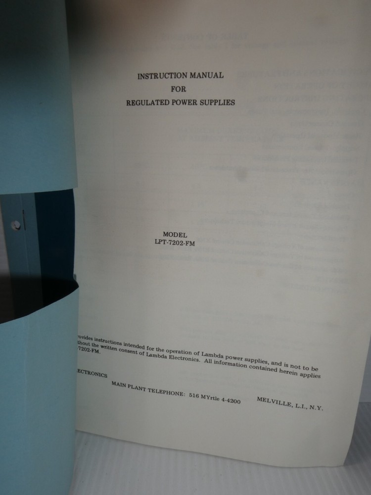 Lambda Regulated Power Supplies Model LPT 7202FM Instruction Manual
