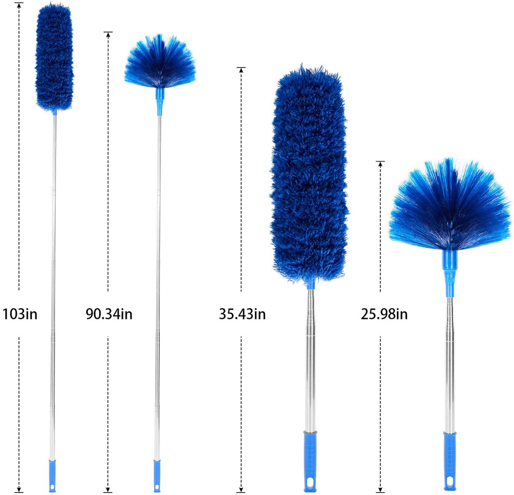Cobweb Duster with Extension Pole, Washable Cleaning Duster Kit with 2 Duster He