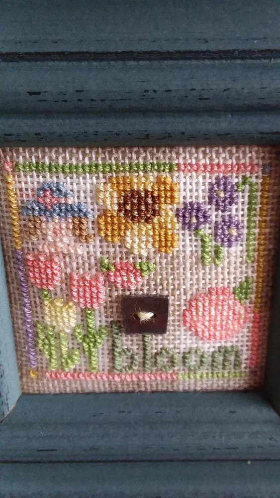 FINISHED & FRAMED Cross Stitch "Mini Gingham-May Bloom" by Twisted Threads