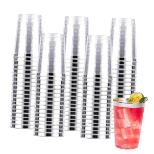 10oz Plastic Cups for Party, Disposable Silver Plastic 100PCS 10oz Silver