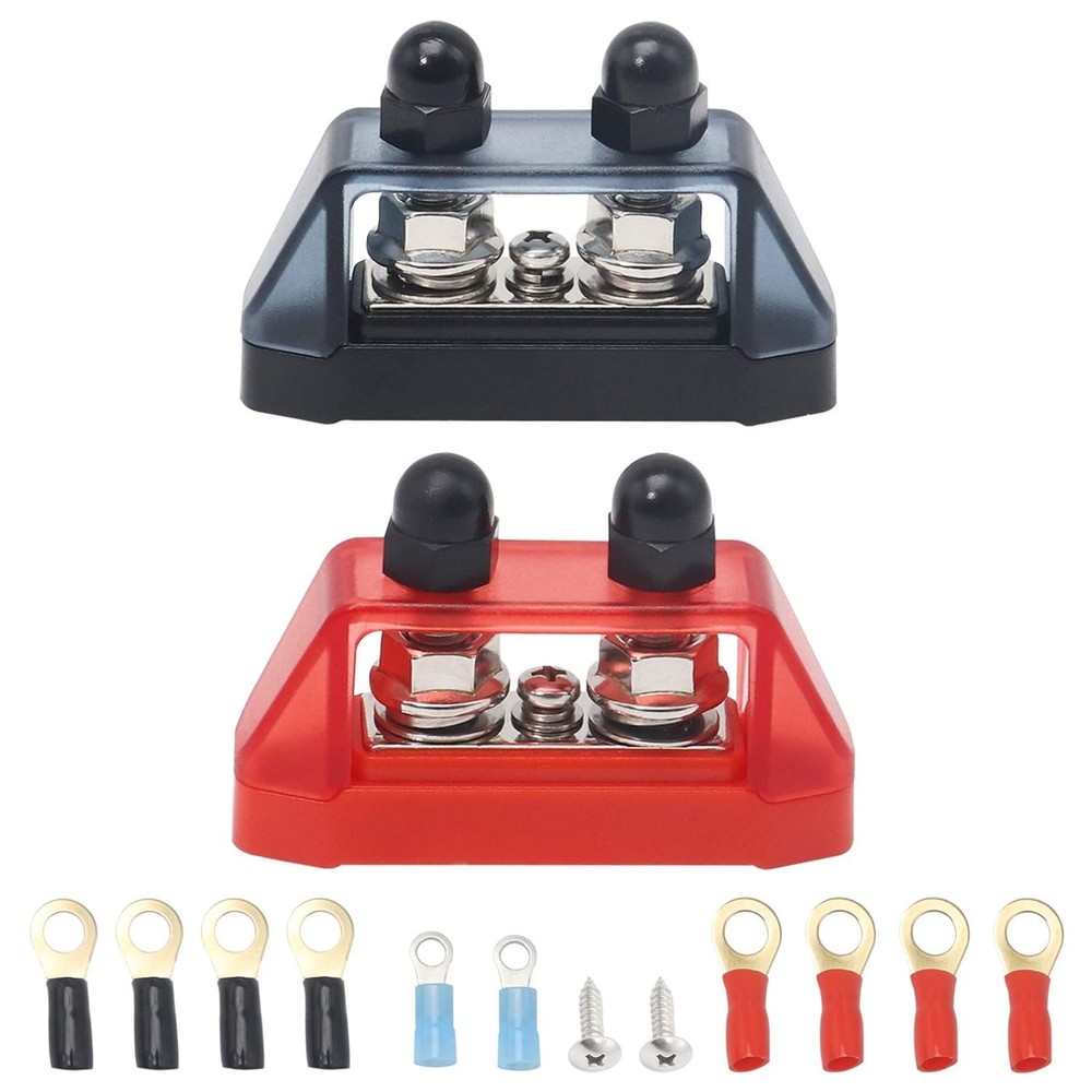 Compact Red & Black Busbar with Dual 5/16" Studs for Safe Power Distribution