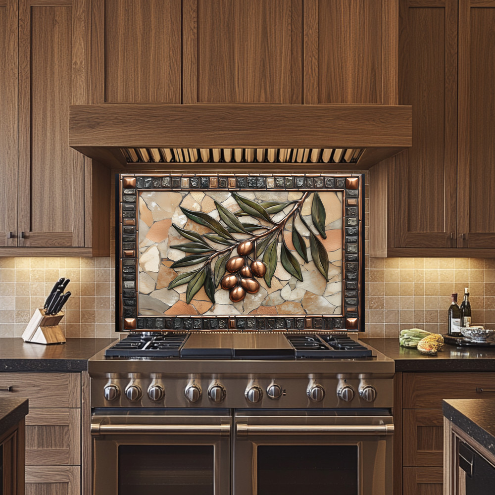 Olive Branch Copper Look Tempered Glass Kitchen Backsplash Panel