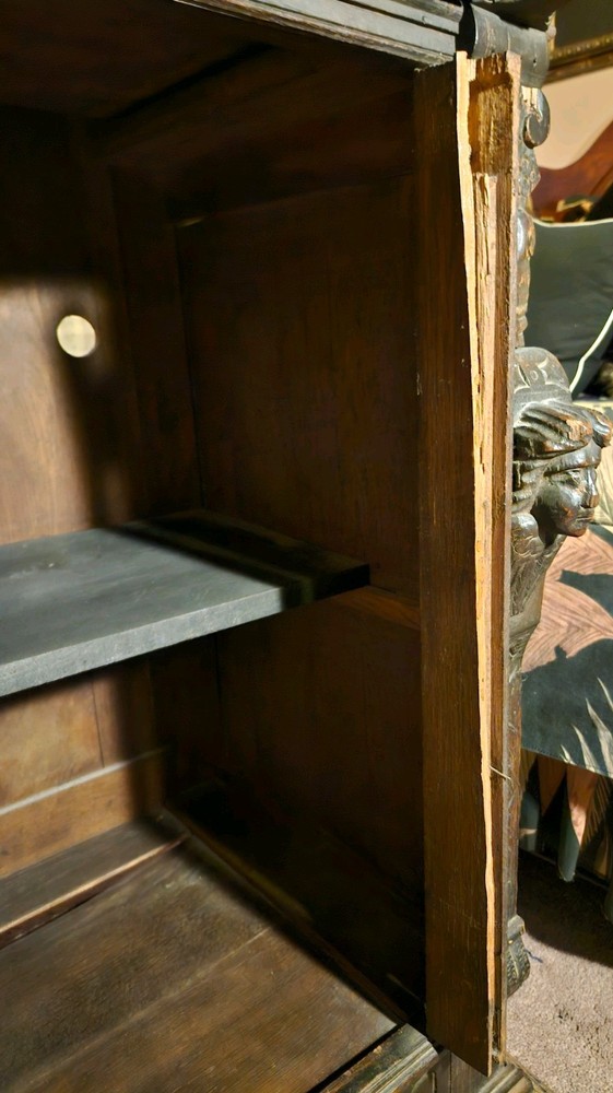 Antique Carved Oak Bookcase Cupboard