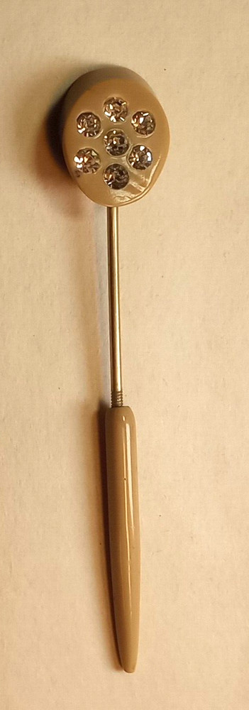 Plastic & Clear Rhinestone Stickpin Threaded Shaft Greyish Vintage