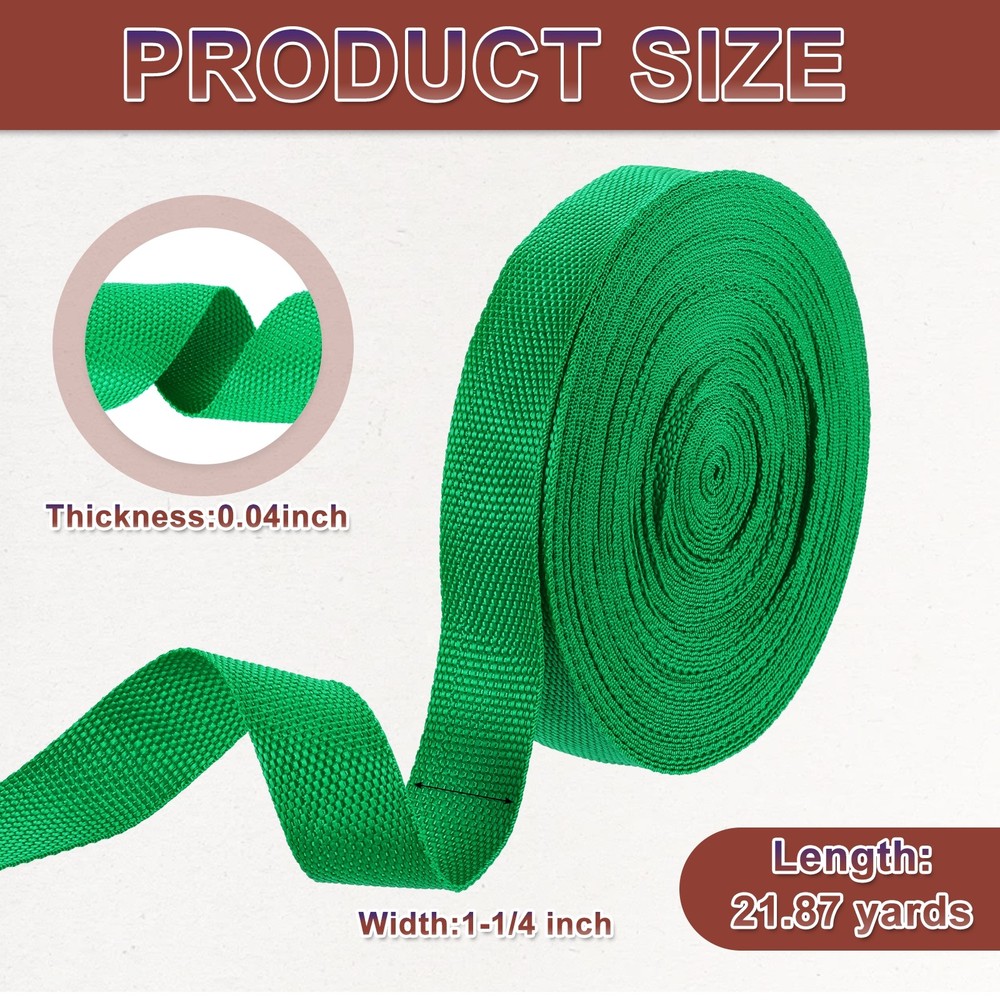 Nylon Webbing Strap, 22 Yards x 1-1/4" Polypropylene Flat Webbing Strap (Green)
