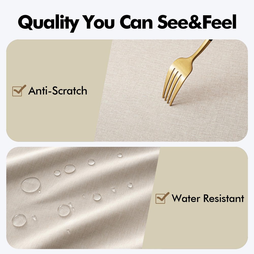 MIULEE Beige Rectangle Linen Polyester Tablecloth with Decorative Cutouts Spr...