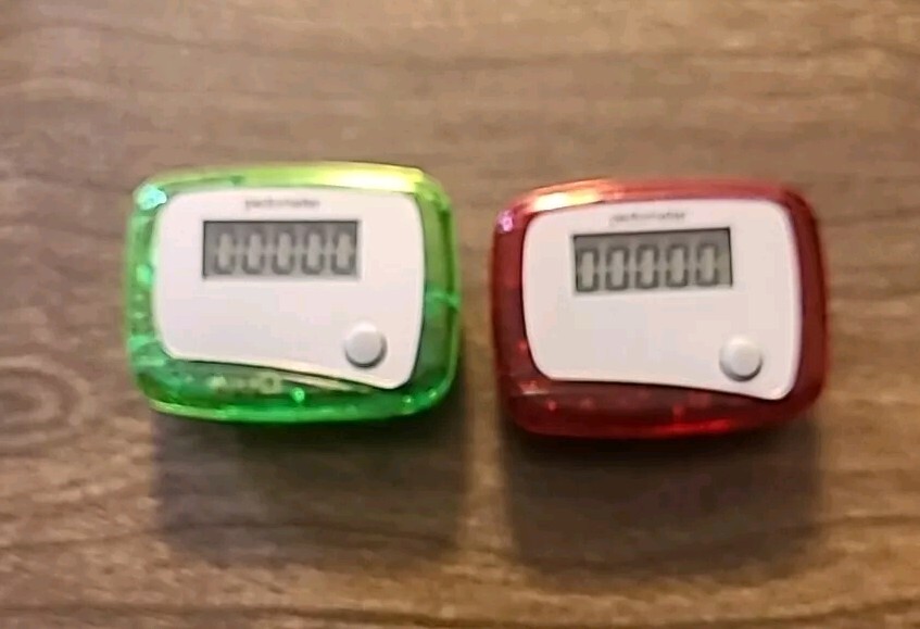 2 Pc LCD Basic Digital Step Pedometer Clip On And Go Red And Green New