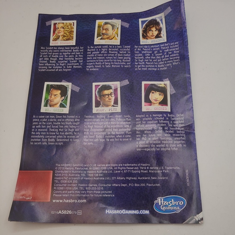 Clue Board Game Replacement Manual Only Hasbro 2015