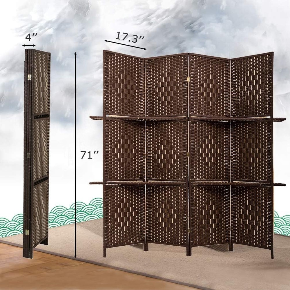 Wooden Folding Room Divider with Storage Brown