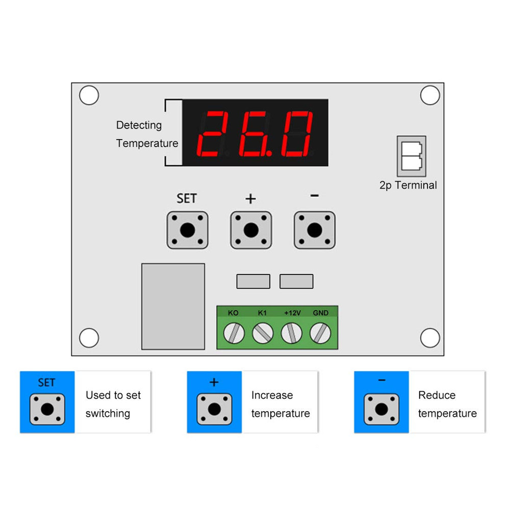2Pcs XH-W1209 DC12V Digital Temp Thermostat Temperature Control Switch Plate D