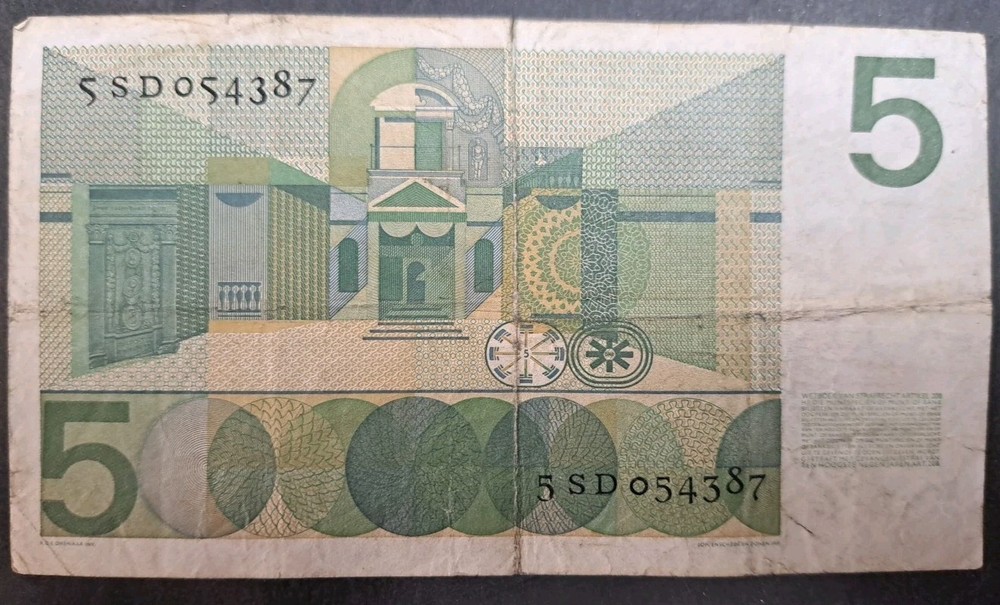 1966 Netherlands 5 Gulden P90a 5SD054387.