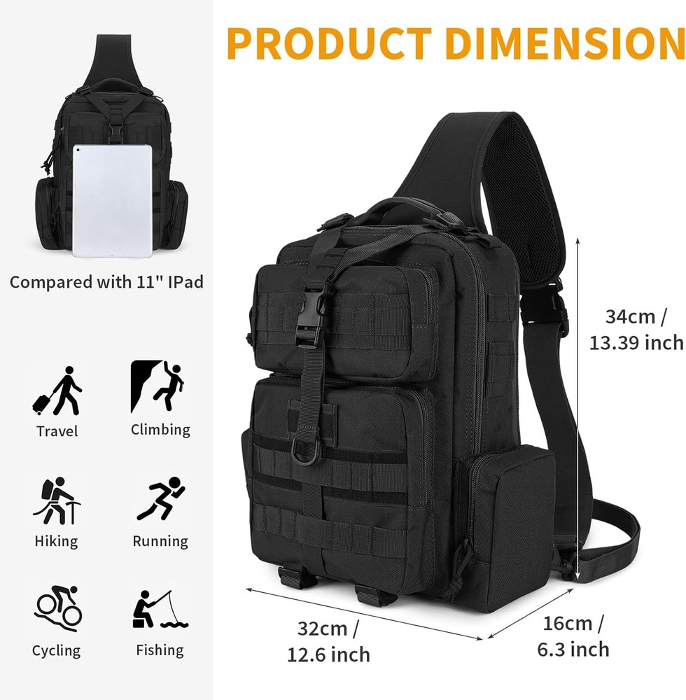 Molle Tactical Sling Bag for Men, Single Strap EDC Shoulder Backpack Pack