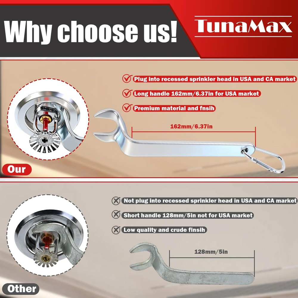 TunaMax Universal Fire Sprinker Head wrench for 1/2" 1 Pack, Chrome