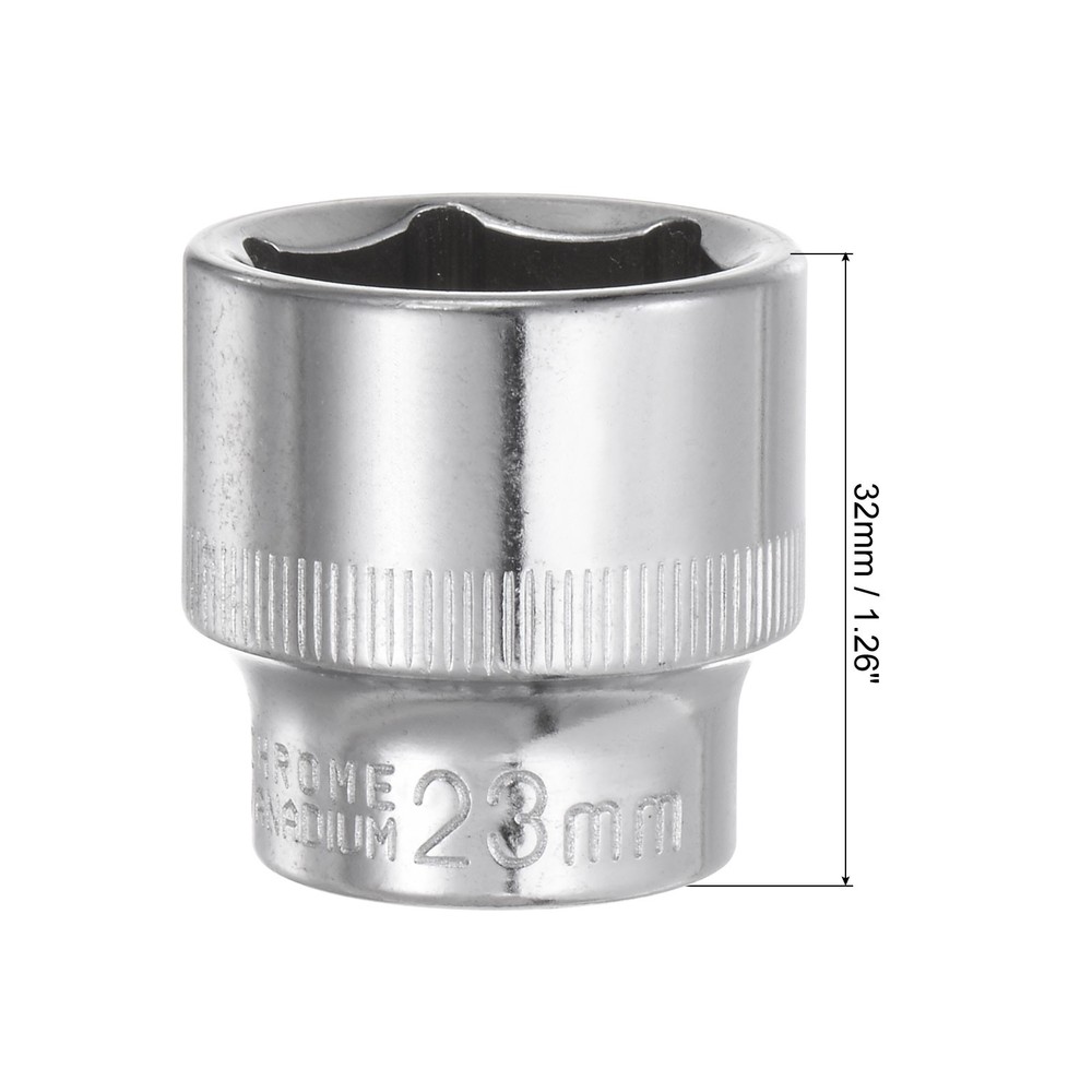 6-Point Shallow Socket 3/8" Drive 23mm Cr-V Metric Socket