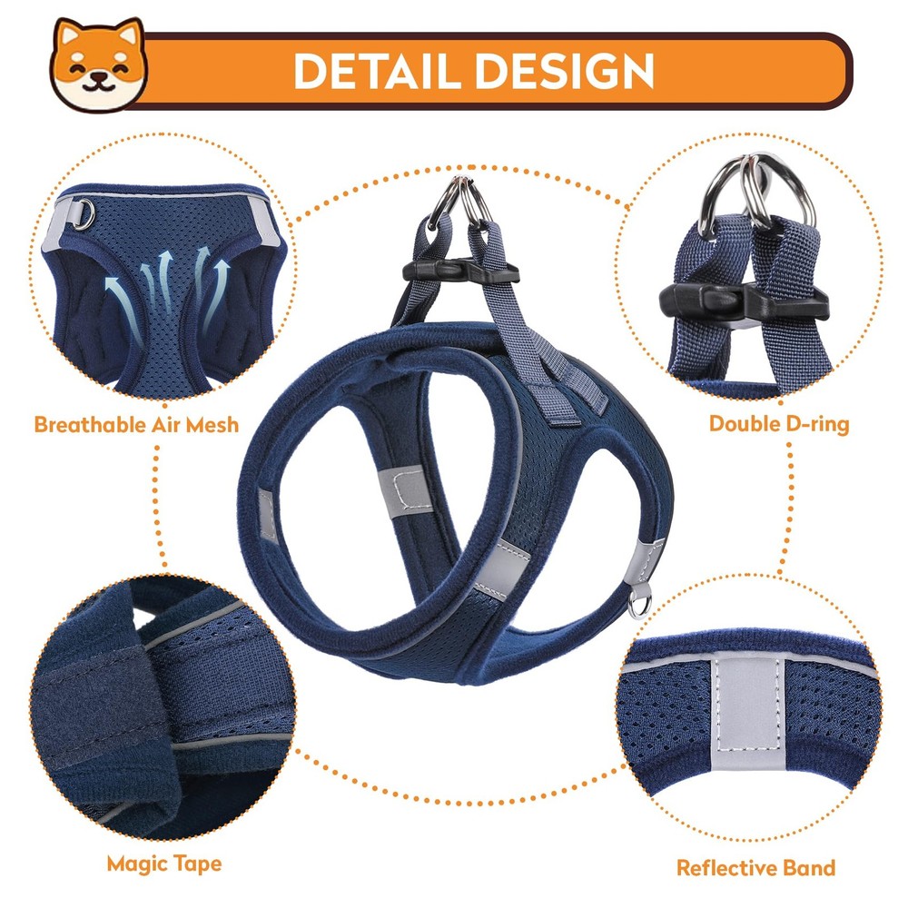 Dog Harness Leash Set No-Pull Step-in Reflective Padded Dark Blue Medium