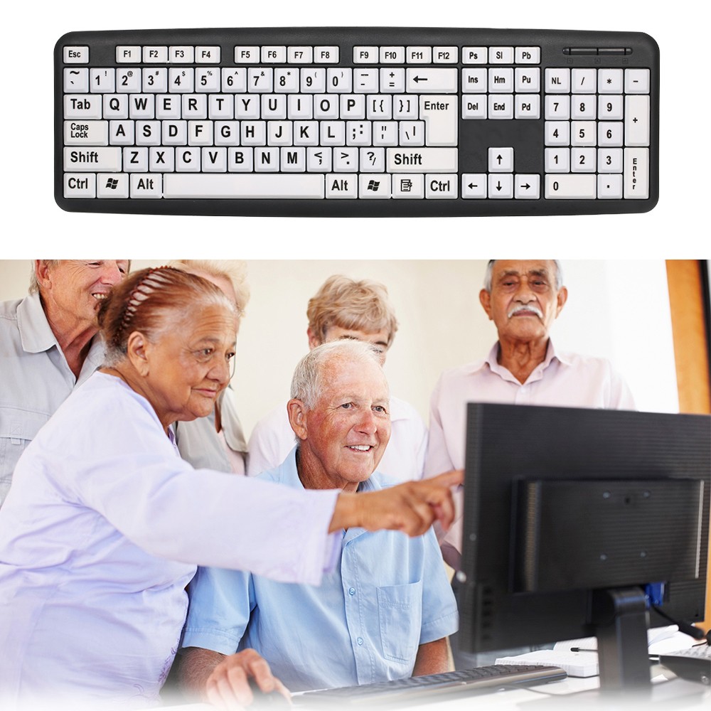 USB Wired Keyboard For Low Users With Large White Keys Black VUSW