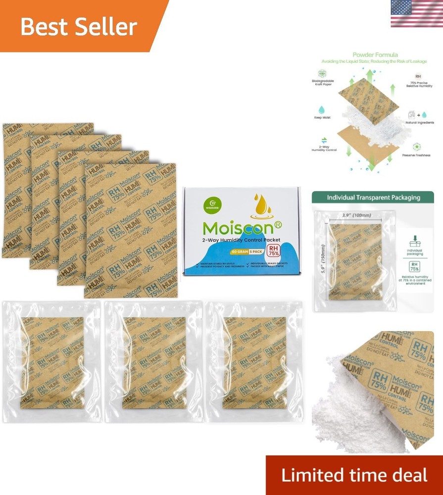 Eco-Friendly 75% RH Humidity Control Packets - 60g, 5 Pack for Optimal Freshness