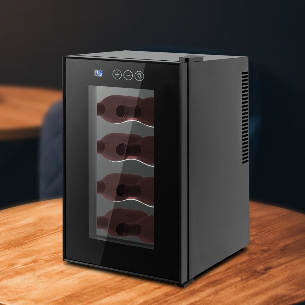 8-Bottle Wine Cooler Compact Mini Fridge Smart Temp Control LED Blue Lighting