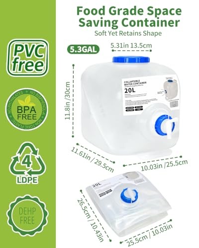 2 Pack 5.3 Gallon Collapsible Water Container Camping Water Container with