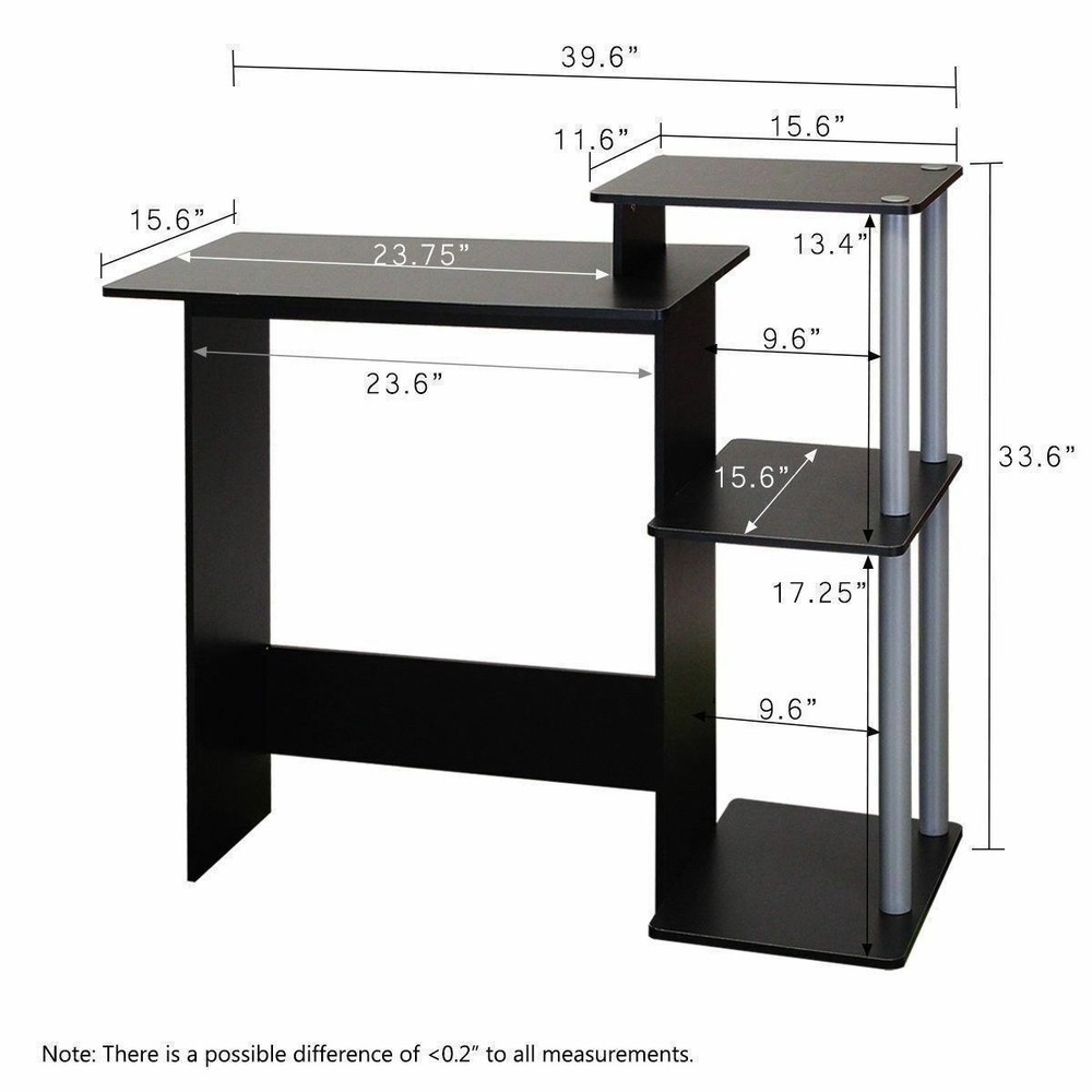Black Gray Laptop Desk Computer Table Storage Shelves Office Workstation Writing
