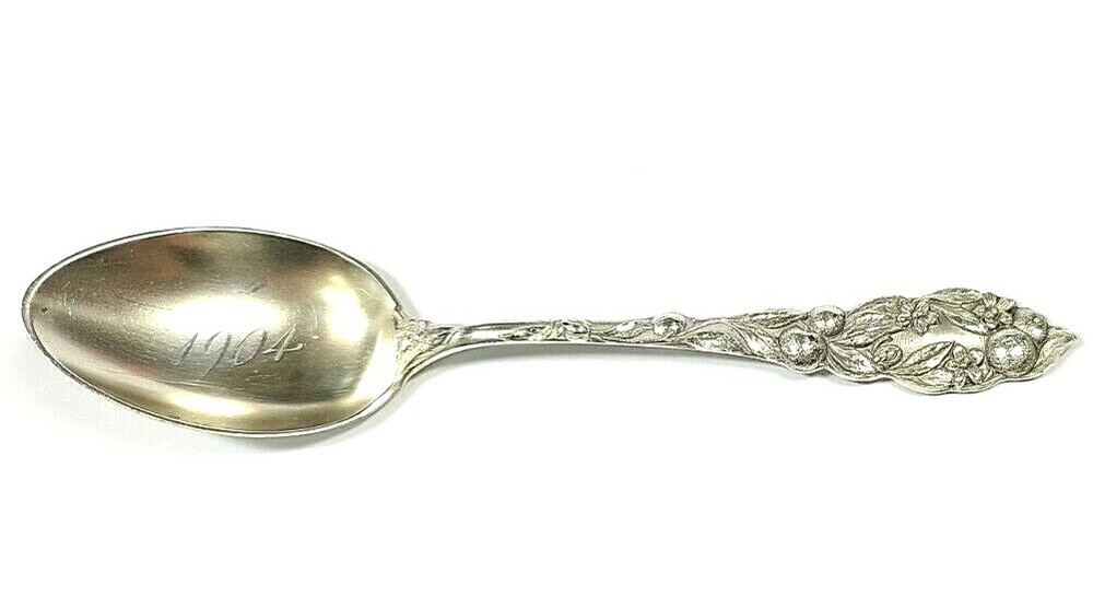 1904 DH Sterling Silver Fruit and Flower Pattern Spoon