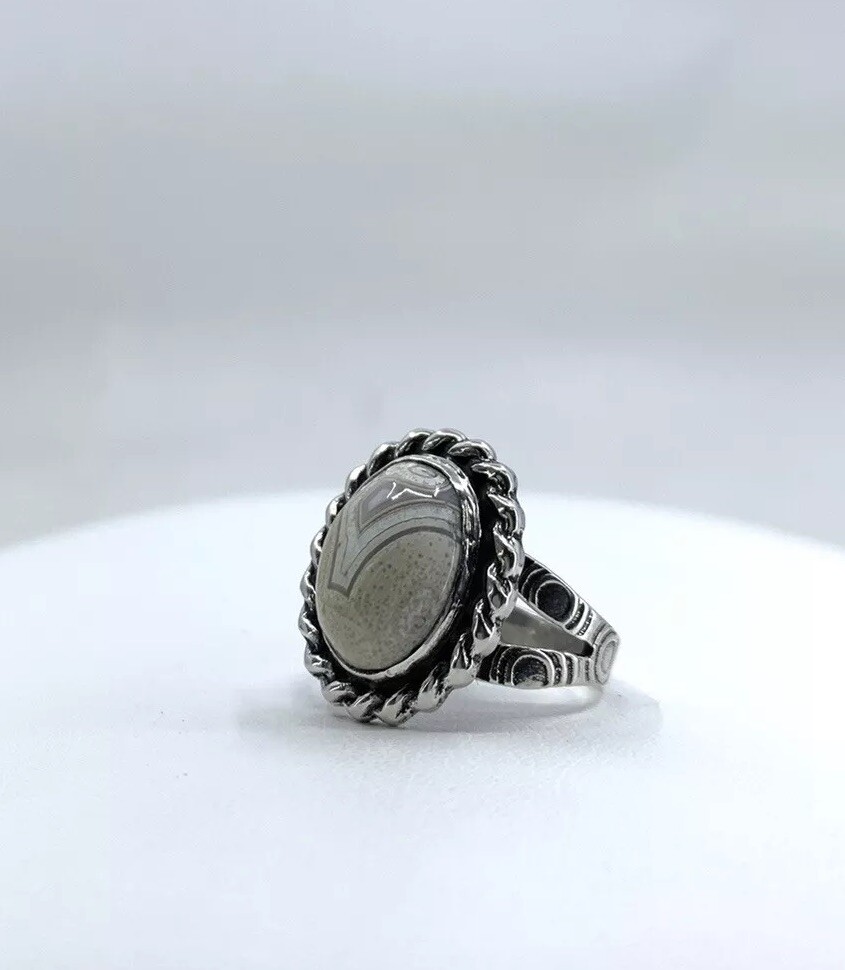 Sterling Silver White Agate Egg Ring Size 6 Handmade