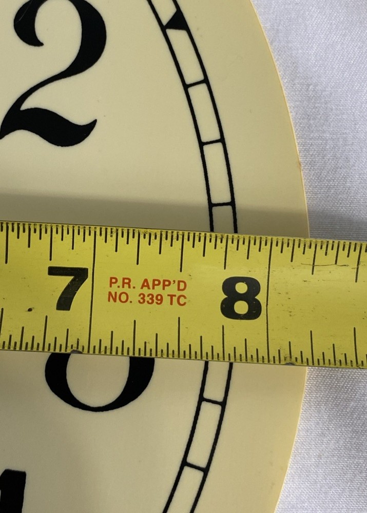 Vintage Clock Dial Face Plastic 8.25" Diameter
